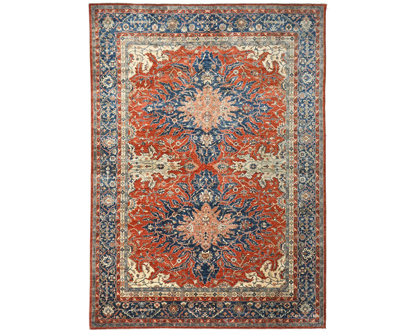 9x12 Rust Blue Aryana Afghan Hand Knotted Veg Dye Wool Area Rug